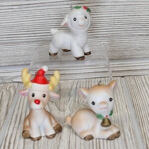 Homco Christmas Ornaments‎ Lamb Reindeer Deer Cow Holiday Animal Figurines Vtg